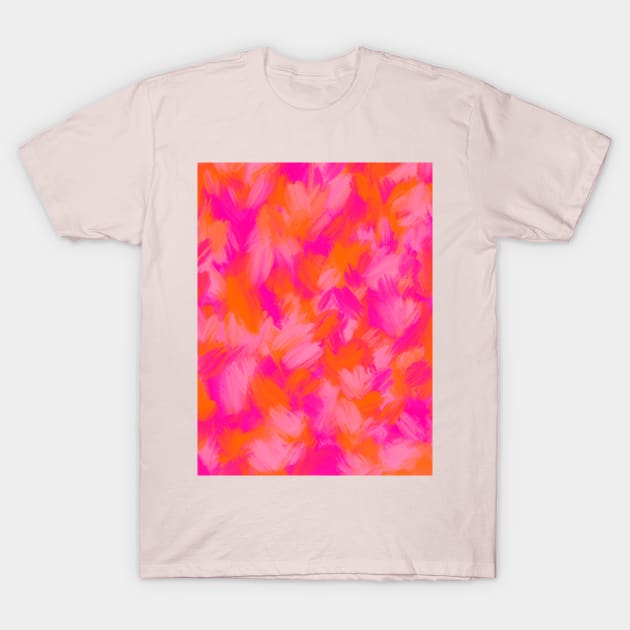 Bright Pink and Orange Brushstrokes T-Shirt by OneThreeSix